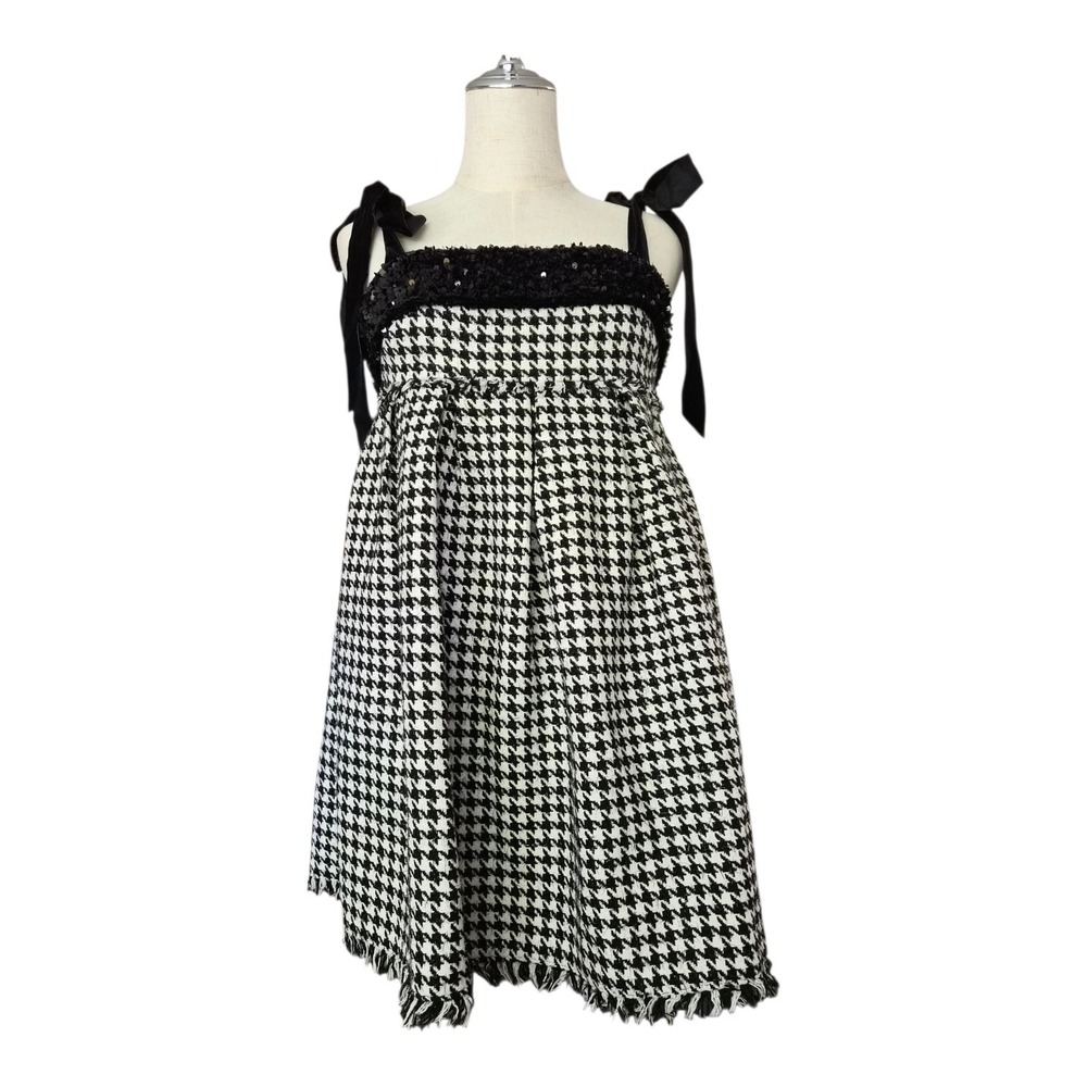 Sofie The Label Houndstooth Sequin Dress Small NWOT Coquette Tweed Bow Strap